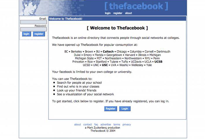 Changing faces of facebook from 2004 up to now 2004