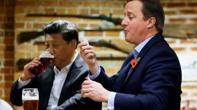 China President Xi Jinping with David Cameron at The Plough at Cadsden pub. 