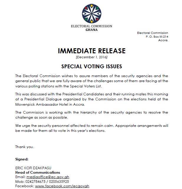 EC security agencies special voting