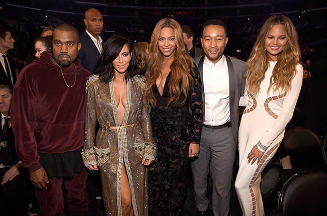 Kanye Kim Beyonce John Legend Chrissy teigen at the 2015 grammy awards. 