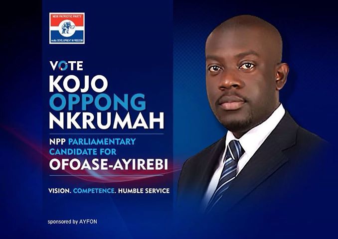 Kojo Oppong Nkrumah contests the NPP Ofoase Ayirebi seat. 