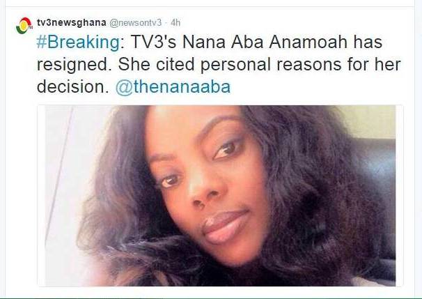 Nana Aba Anamoah quits TV3 Network Limited
