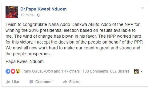 Papa Kwesi Nduom congratulates Nana Addo on winning