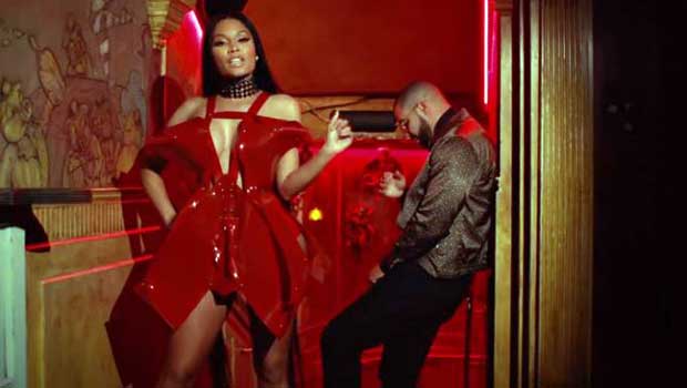 Nicki Minaj No frauds music video featuring Lil Wayne and Drake. 