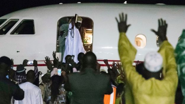 Yahya Jammeh leaves the gmabia for good for Adama Barrow to rule. 