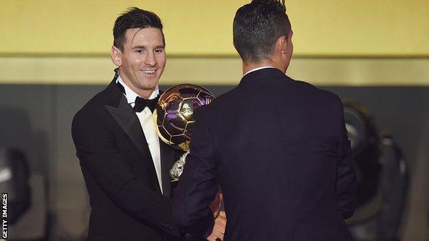 Cristiano Ronaldo and Lionel Messi at Ballan dOr 2016