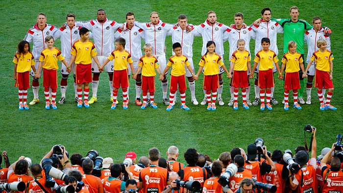 Germany players line up on the pitch