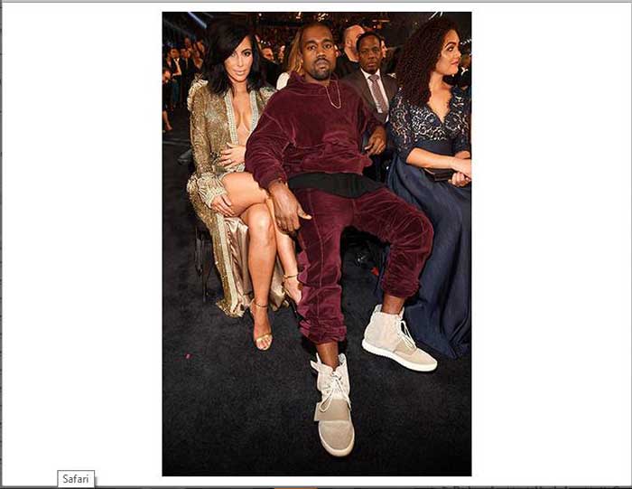 Kim Kardashian and Kanye West at 2015 Grammy Awards