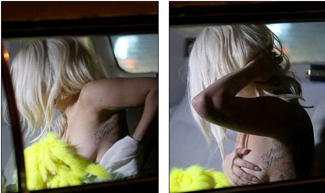 Lady Gaga exposes her boobs. 