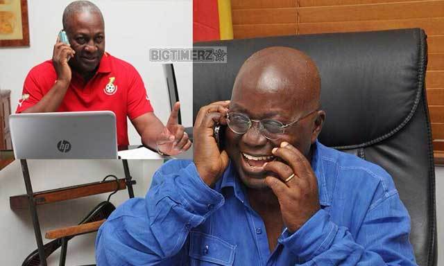 Mahama calls Nana Addo to concede defeat and congratulates him. 