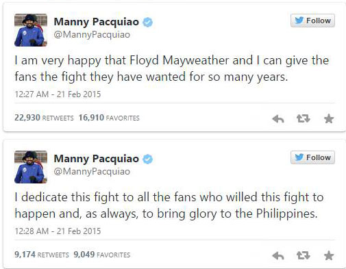 Manny Pacquiao twitter message to his fans