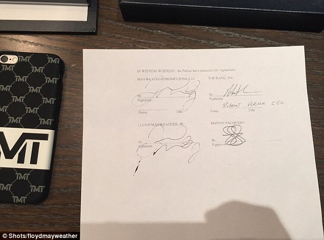 Mayweather shared official signed contract