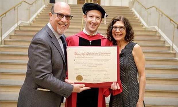 Mark Zuckerberg gets his Havard University degree. 