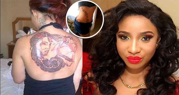 Tonto Dikeh is born again christian with tattoos. 